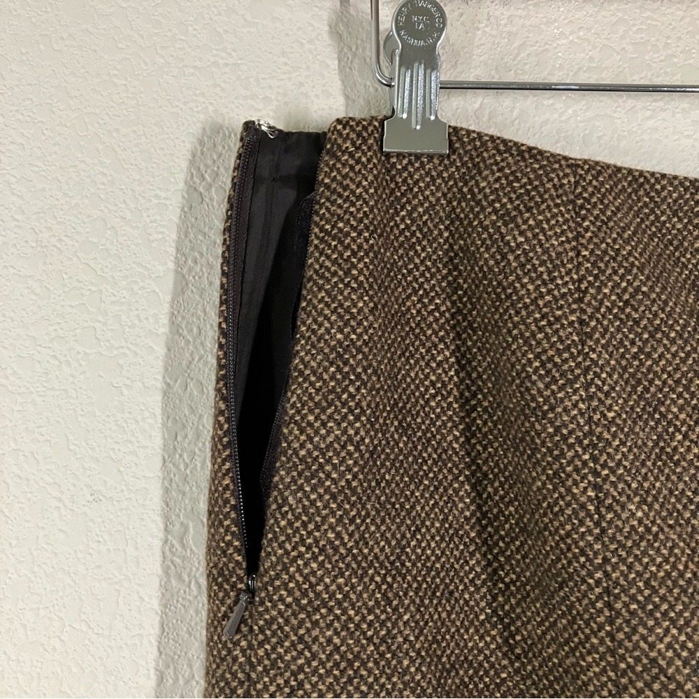 LAUREN RL Tweed Trumpet Skirt Brown Virgin Wool Old Money Heritage Academia 10 - Picture 5 of 9